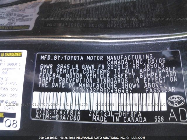 2T1KY32E95C496487 - 2005 TOYOTA COROLLA MATRIX XRS BLACK photo 9