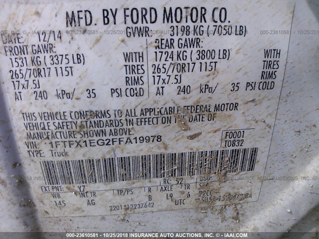 1FTFX1EG2FFA19978 - 2015 FORD F150 SUPER CAB WHITE photo 9