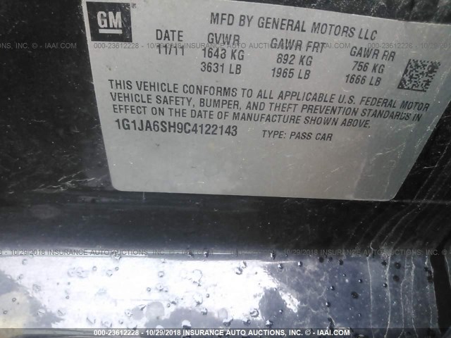 1G1JA6SH9C4122143 - 2012 CHEVROLET SONIC LS BLACK photo 9