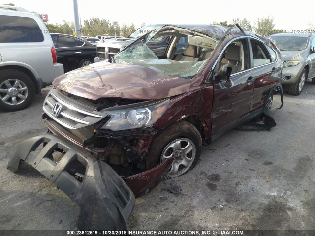 5J6RM3H38EL015440 - 2014 HONDA CR-V LX MAROON photo 2