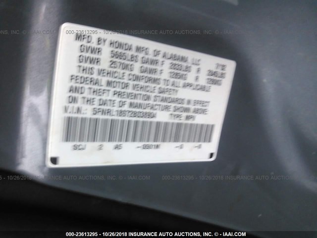 5FNRL18972B038904 - 2002 HONDA ODYSSEY EXL GRAY photo 9