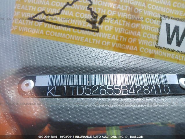 KL1TD52655B428410 - 2005 CHEVROLET AVEO LS BLUE photo 9