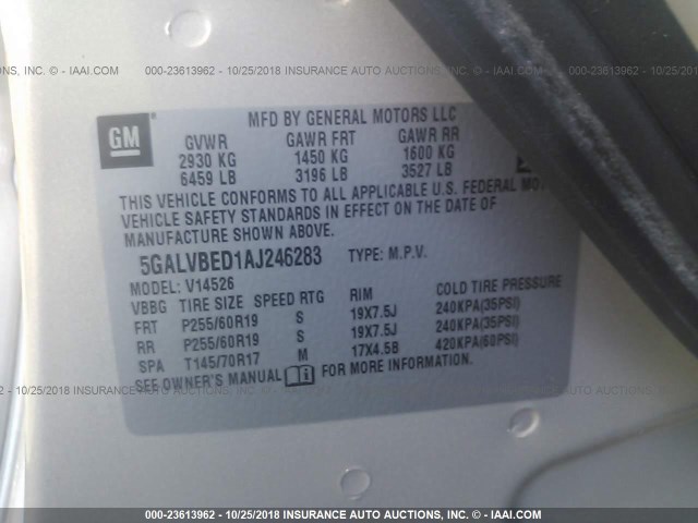 5GALVBED1AJ246283 - 2010 BUICK ENCLAVE CXL თაფლისფერი ფოტო 9