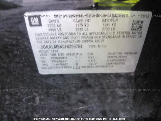 2GKALMEK9F6299764 - 2015 GMC TERRAIN SLE BLACK photo 9