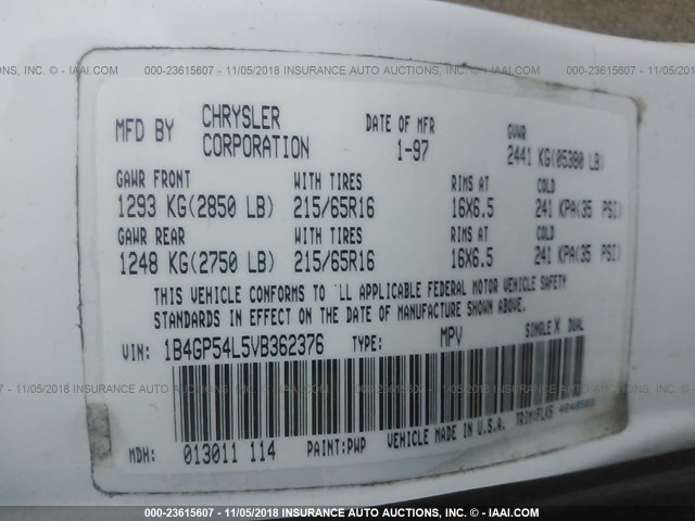 1B4GP54L5VB362376 - 1997 DODGE GRAND CARAVAN LE/ES WHITE photo 9