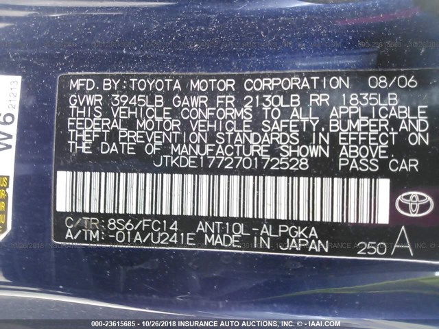 JTKDE177270172528 - 2007 TOYOTA SCION TC 蓝色 照片 9