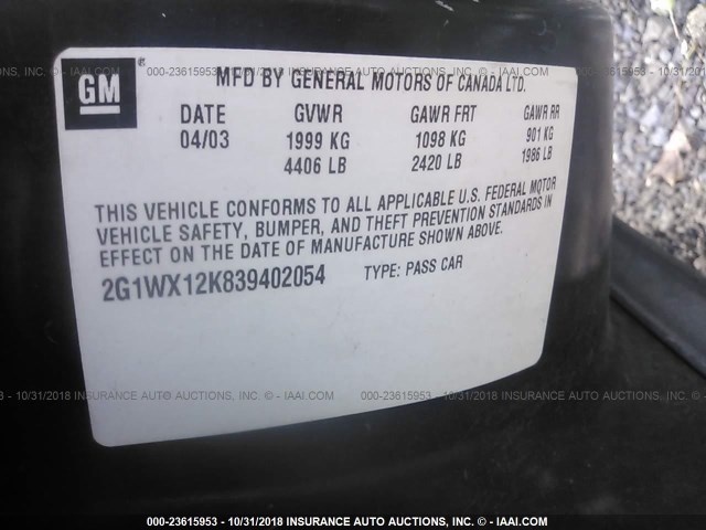 2G1WX12K839402054 - 2003 CHEVROLET MONTE CARLO SS შავი ფოტო 9