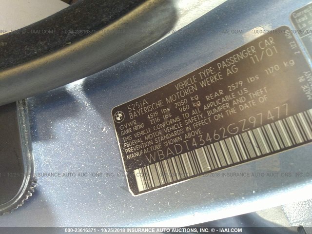 WBADT43462GZ97477 - 2002 BMW 525 I AUTOMATIC PURPLE photo 9