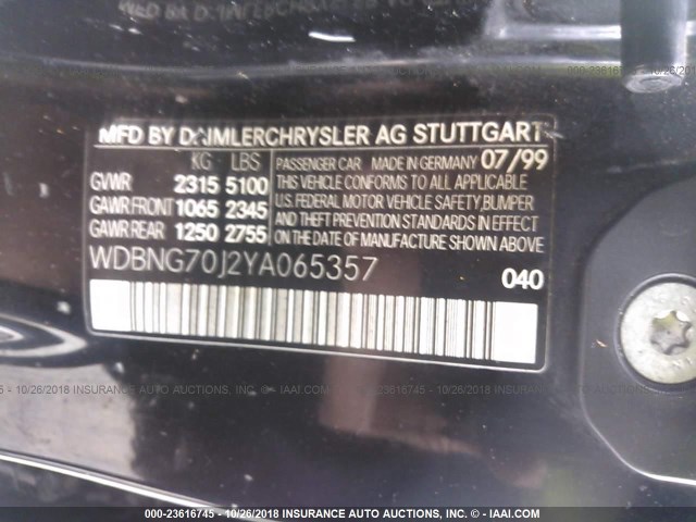 WDBNG70J2YA065357 - 2000 MERCEDES-BENZ S 430 BLACK photo 9