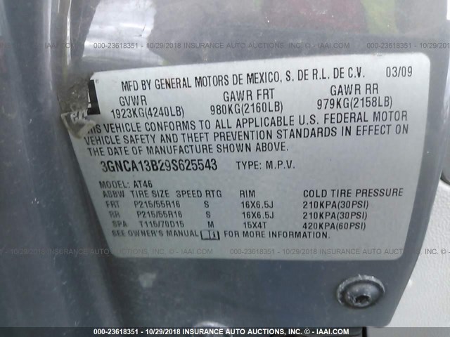 3GNCA13B29S625543 - 2009 CHEVROLET HHR LS Gris foto 9