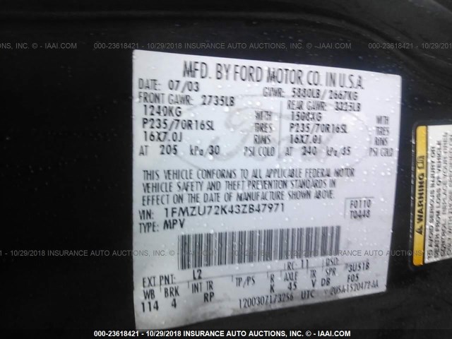 1FMZU72K43ZB47971 - 2003 FORD EXPLORER XLS/XLS SPORT Dark Blue photo 9