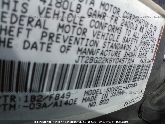 JT2BG22K6Y0457334 - 2000 TOYOTA CAMRY CE/LE/XLE 灰色 照片 9