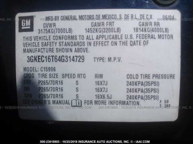 3GKEC16T64G314729 - 2004 GMC YUKON XL C1500 Dark Blue photo 9