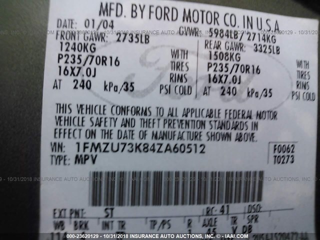 1FMZU73K84ZA60512 - 2004 FORD EXPLORER XLT/XLT SPORT/NBX 绿色 照片 9