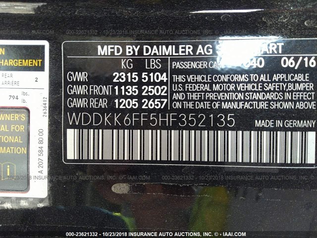 WDDKK6FF5HF352135 - 2017 MERCEDES-BENZ E 400 BLACK photo 9