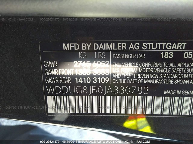 WDDUG8JB0JA330783 - 2018 MERCEDES-BENZ S 63 AMG 4MATIC BLACK photo 9