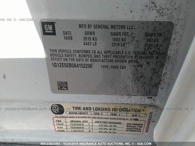 1G1ZE5EB0A4152296 - 2010 CHEVROLET MALIBU LTZ 白色 照片 9