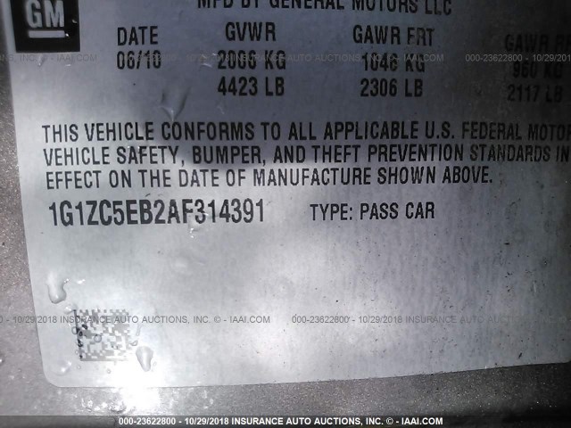 1G1ZC5EB2AF314391 - 2010 CHEVROLET MALIBU 1LT GRAY photo 9