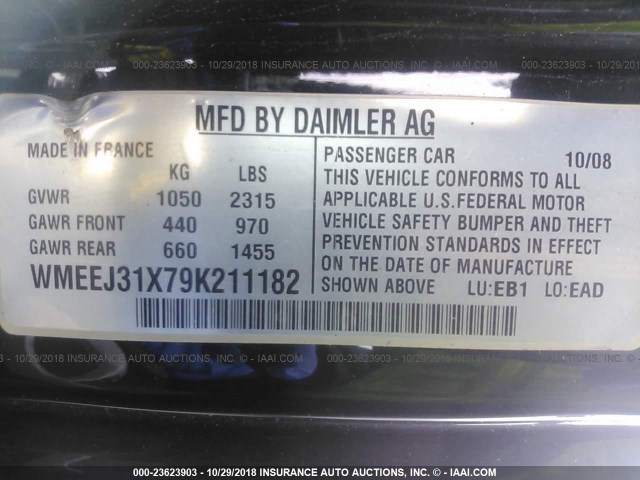 WMEEJ31X79K211182 - 2009 SMART FORTWO PURE/PASSION SILVER photo 9