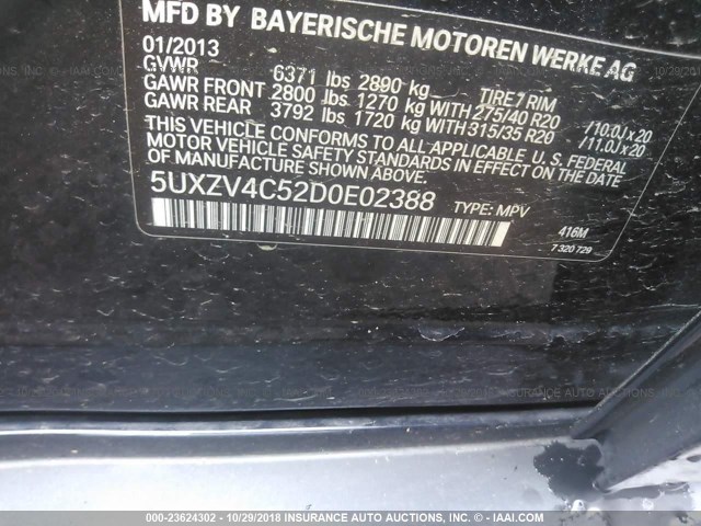 5UXZV4C52D0E02388 - 2013 BMW X5 XDRIVE35I Dark Blue photo 9