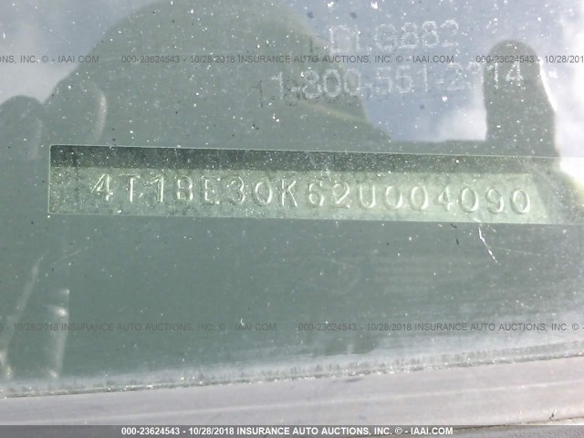 4T1BE30K62U004090 - 2002 TOYOTA CAMRY LE/XLE/SE SILVER photo 9