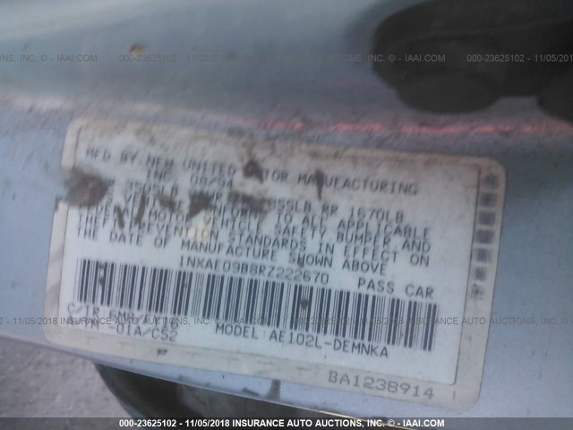 1NXAE09B8RZ222670 - 1994 TOYOTA COROLLA LE/DX ღია ლურჯი ფოტო 9