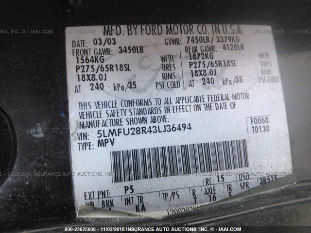 5LMFU28R43LJ36494 - 2003 LINCOLN NAVIGATOR Zielony zdjęcie 9