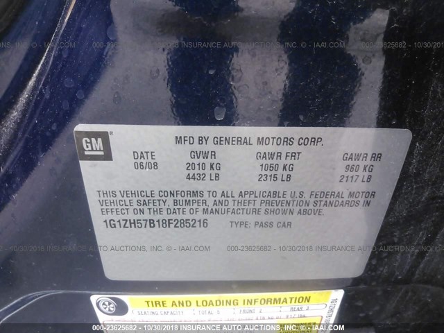 1G1ZH57B18F285216 - 2008 CHEVROLET MALIBU 1LT BLUE photo 9