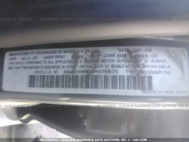 3VWSE69M25M075805 - 2005 VOLKSWAGEN JETTA GLI GRAY photo 9