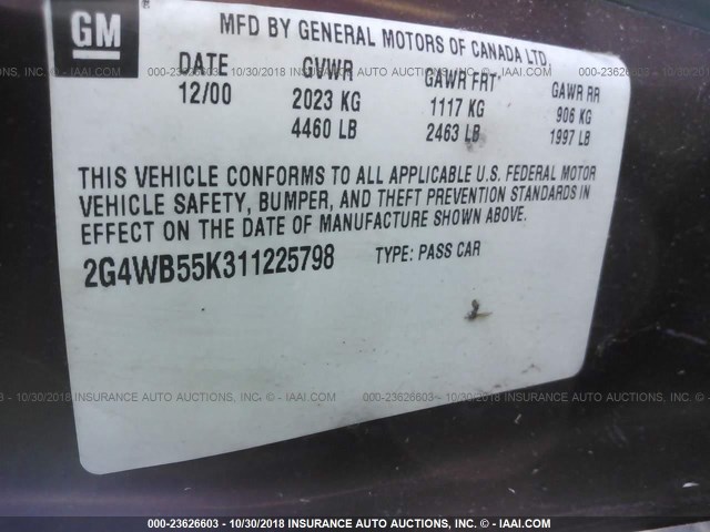 2G4WB55K311225798 - 2001 BUICK REGAL LS MAROON photo 9