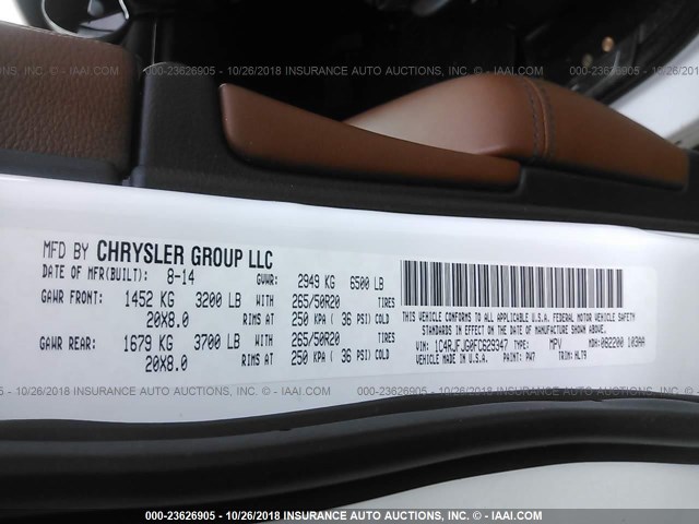 1C4RJFJG0FC629347 - 2015 JEEP GRAND CHEROKEE SUMMIT 白色 照片 9