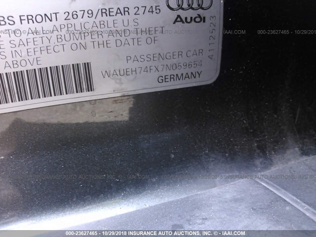 WAUEH74FX7N059654 - 2007 AUDI A6 S-LINE QUATTRO GRAY photo 9