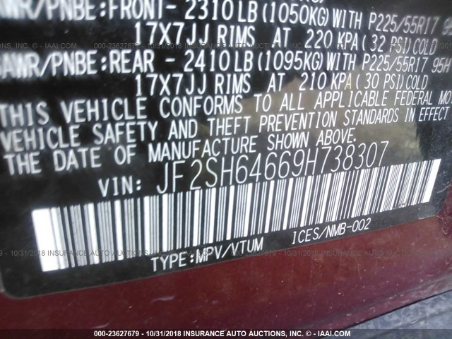 JF2SH64669H738307 - 2009 SUBARU FORESTER 2.5X LIMITED MAROON photo 9