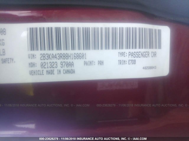 2B3KA43R88H168601 - 2008 DODGE CHARGER RED photo 9