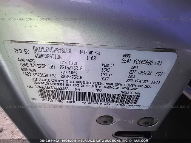 1J4GL48K53W628053 - 2003 JEEP LIBERTY SPORT/FREEDOM ვერცხლისფერი ფოტო 9