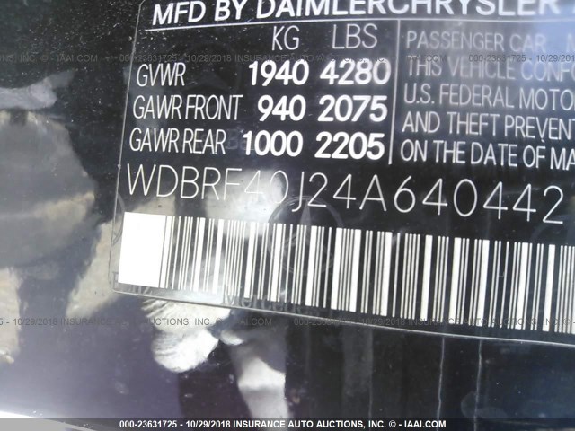 WDBRF40J24A640442 - 2004 MERCEDES-BENZ C 230K SPORT SEDAN BLACK photo 9