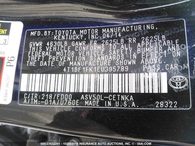 4T1BF1FK1EU395789 - 2014 TOYOTA CAMRY L/SE/LE/XLE Qara foto 9
