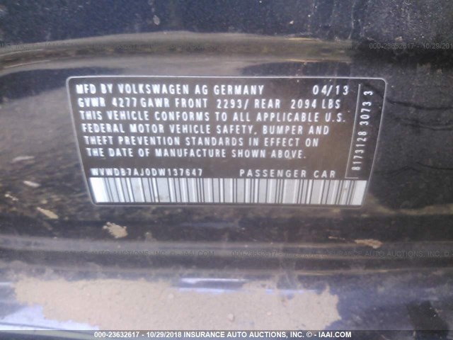 WVWDB7AJ0DW137647 - 2013 VOLKSWAGEN GOLF 灰色 照片 9