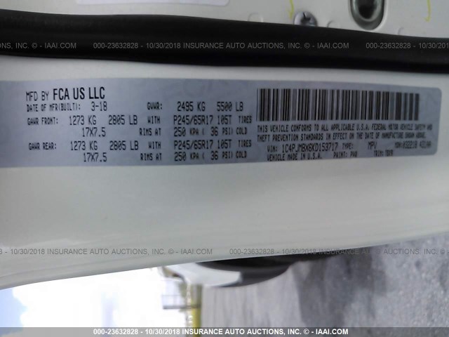 1C4PJMBX6KD153717 - 2019 JEEP CHEROKEE WHITE photo 9