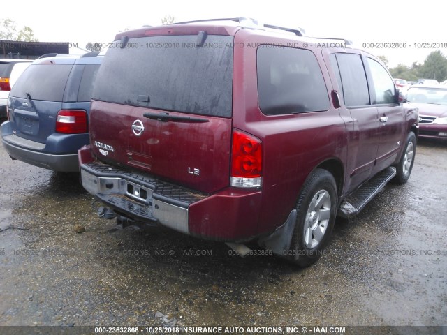 5N1AA08B55N722884 - 2005 NISSAN ARMADA SE/LE RED photo 4