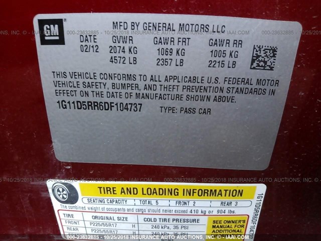 1G11D5RR6DF104737 - 2013 CHEVROLET MALIBU 1LT RED photo 9