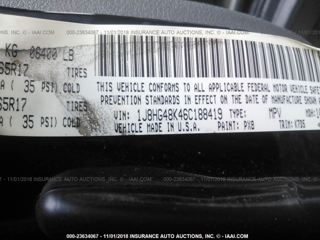 1J8HG48K46C188419 - 2006 JEEP COMMANDER BLACK photo 9