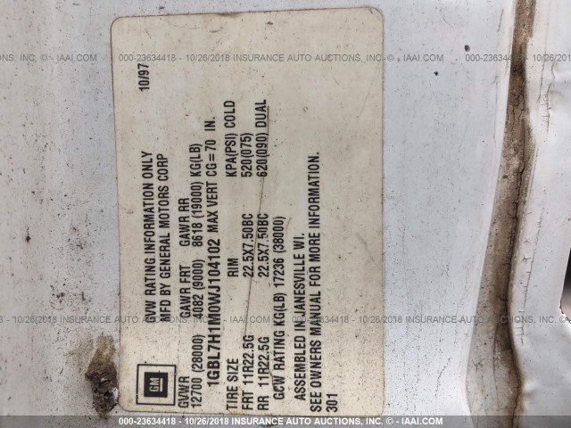 1GBL7H1M0WJ104102 - 1998 CHEVROLET C-SERIES C7H042 უცნობი ფოტო 10