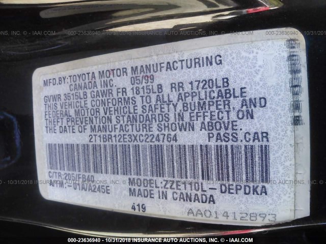 2T1BR12E3XC224764 - 1999 TOYOTA COROLLA VE/CE/LE 黑色 照片 9