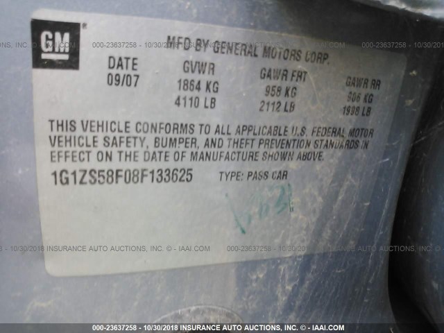 1G1ZS58F08F133625 - 2008 CHEVROLET MALIBU LS 蓝色 照片 9