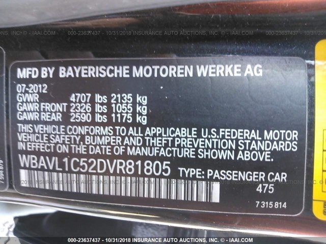 WBAVL1C52DVR81805 - 2013 BMW X1 XDRIVE28I BLACK photo 9