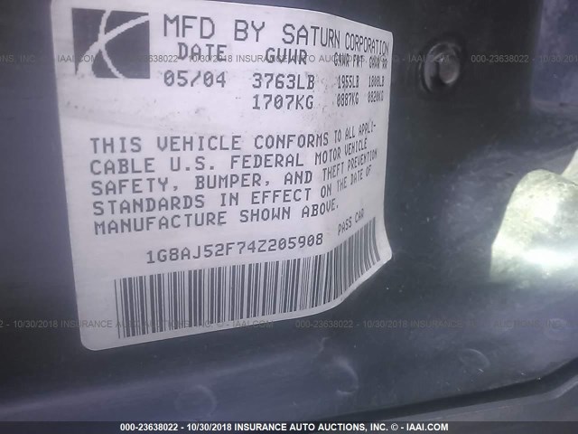 1G8AJ52F74Z205908 - 2004 SATURN ION LEVEL 2 GRAY photo 9