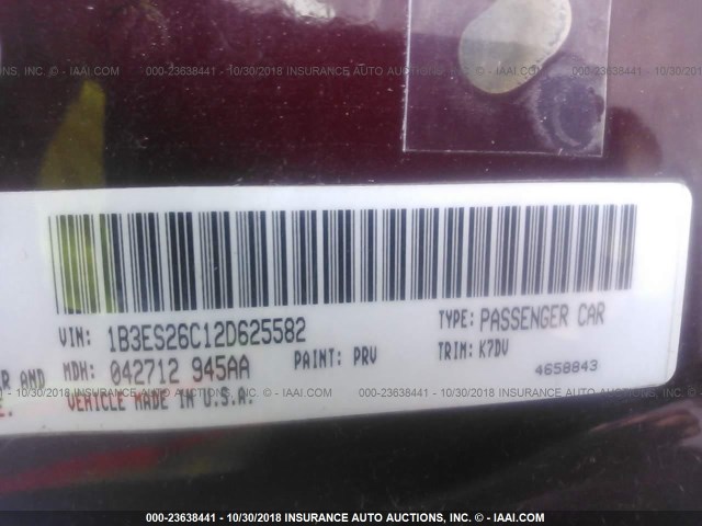 1B3ES26C12D625582 - 2002 DODGE NEON MAROON photo 9