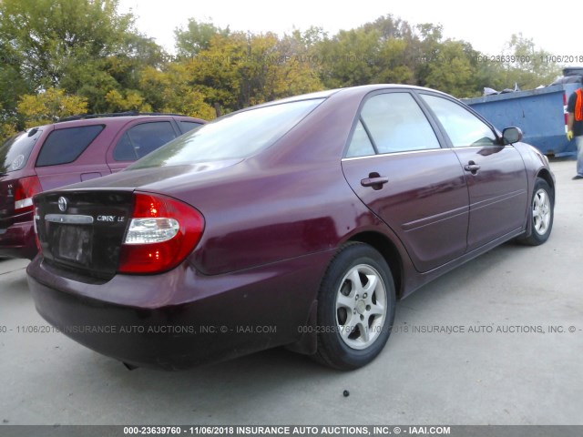 4T1BE32K32U027260 - 2002 TOYOTA CAMRY LE/XLE/SE MAROON photo 4