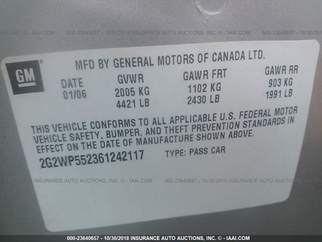 2G2WP552361242117 - 2006 PONTIAC GRAND PRIX Күміс фото 9